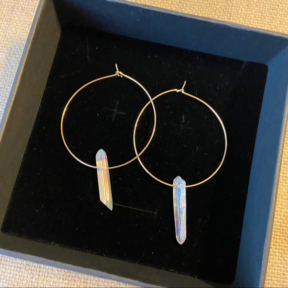 Crystal Pendant Hoop Earrings - Picture 7 of 9